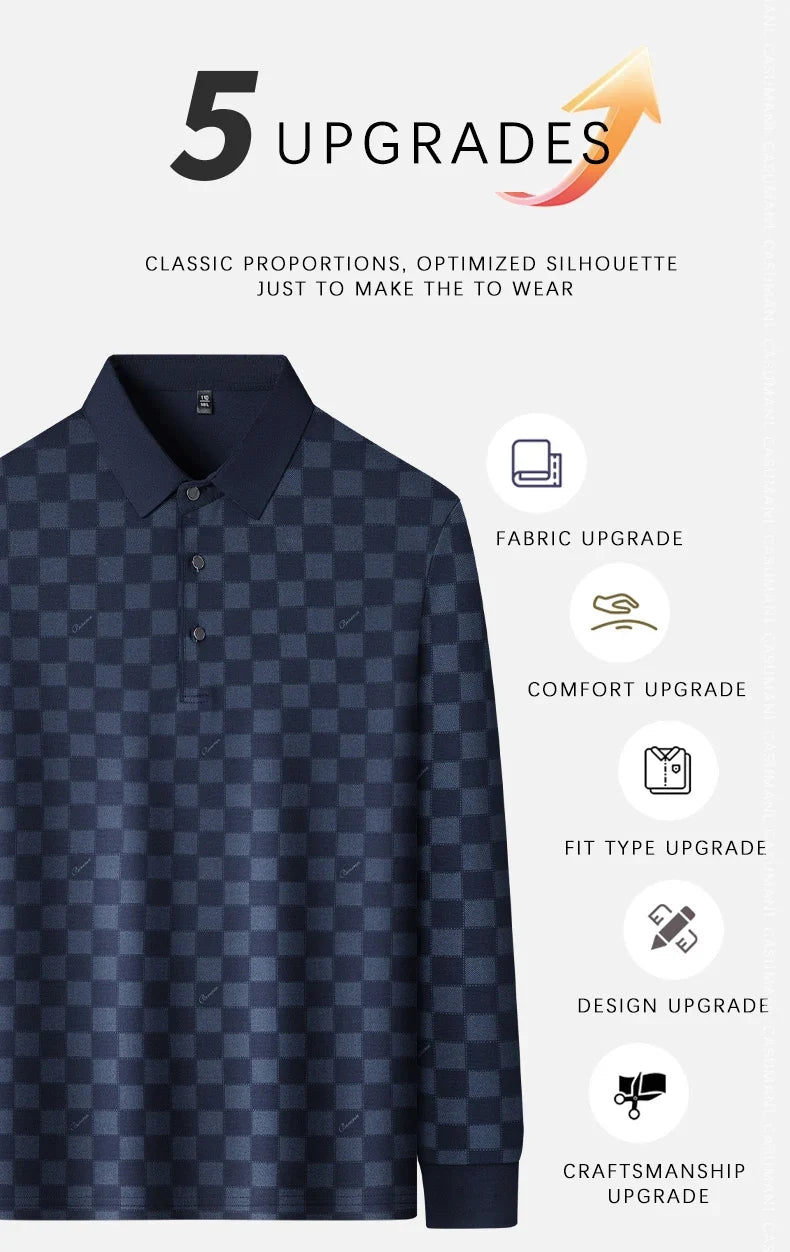 Polo Shirts for Man Autumn Business Slim Fit Long Sleeve T Shirt Men 2026 New Casual Loose Pullover Plaid Men Tops & Tees