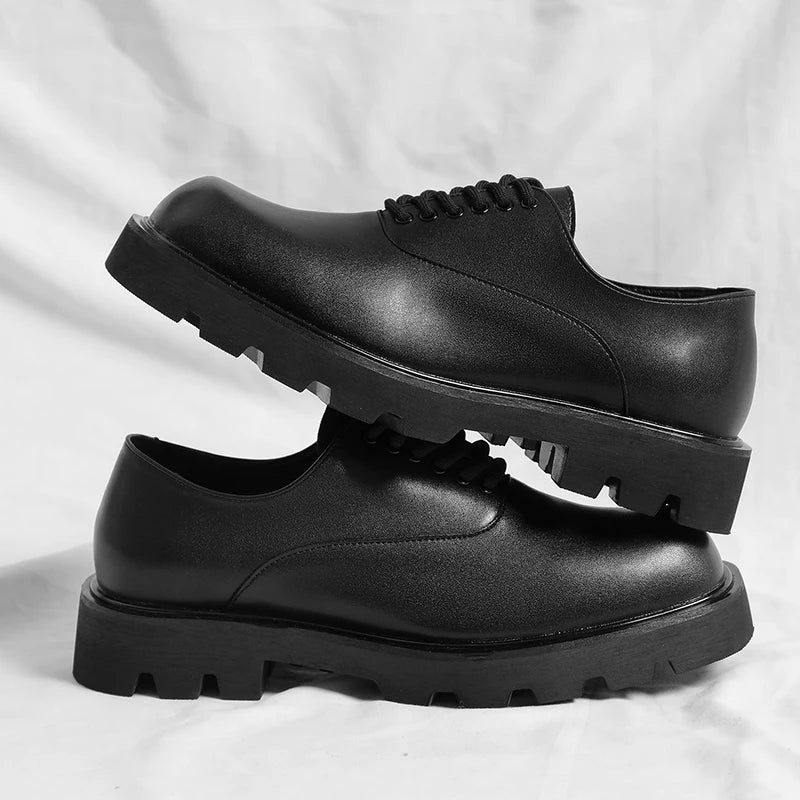 Trendy gentleman men's casual thick soled leather shoes Minimalist and versatile style Fashion Party Office Elevated Shoes