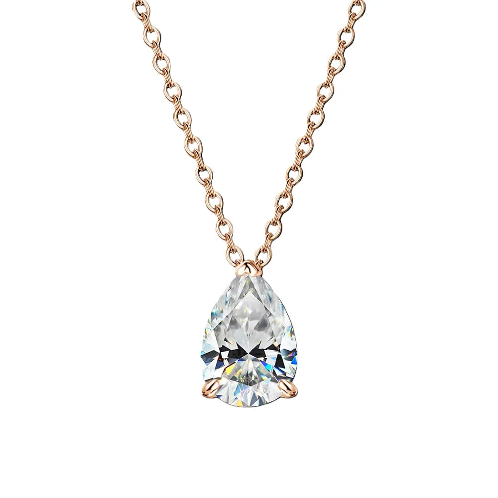 1-4CT Pear Cut D VVS1 Moissanite Necklace 100% S925 Silver 18k Gold Plated Single Diamond Women's Pendant Necklace Fine Jewelry