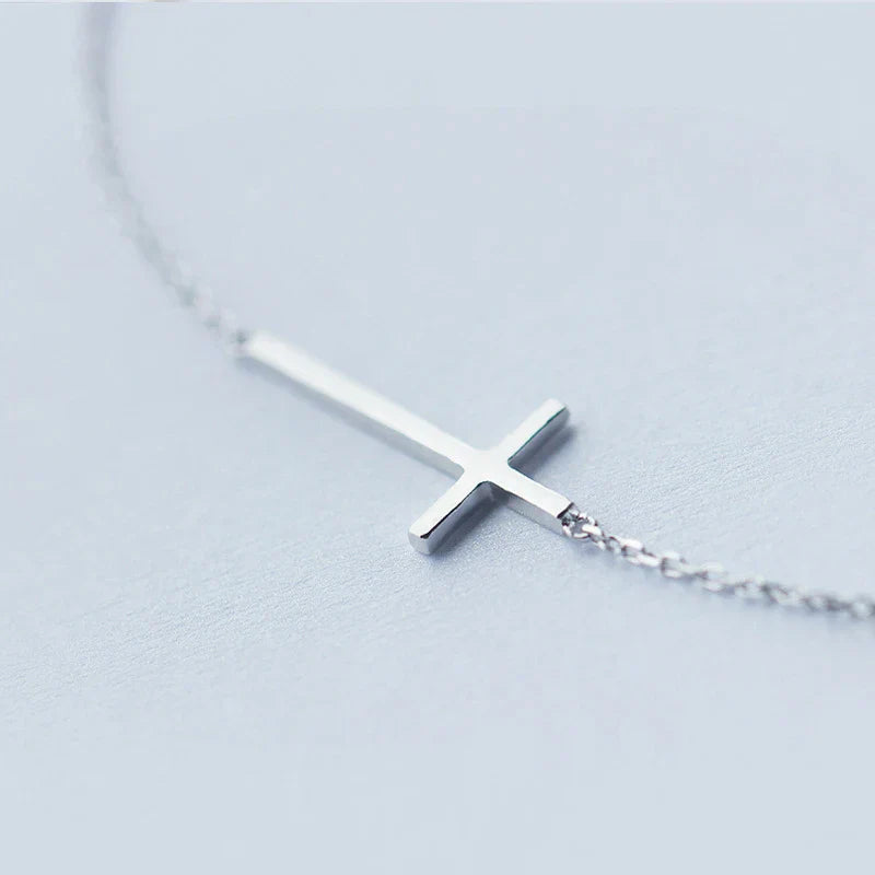 Real 100% 925 Sterling Silver Claissc Simple Cross Chain Link Women Bracelet Sterling Silver Jewelry Valentine Day Gift