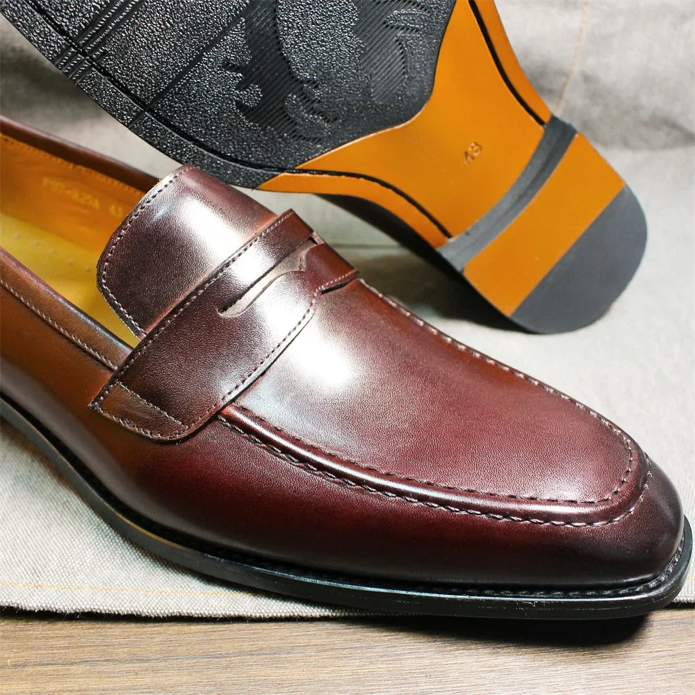  Men's genuine leather slip-on shoes polished leather classic loafers suitable for office weddings and daily wear