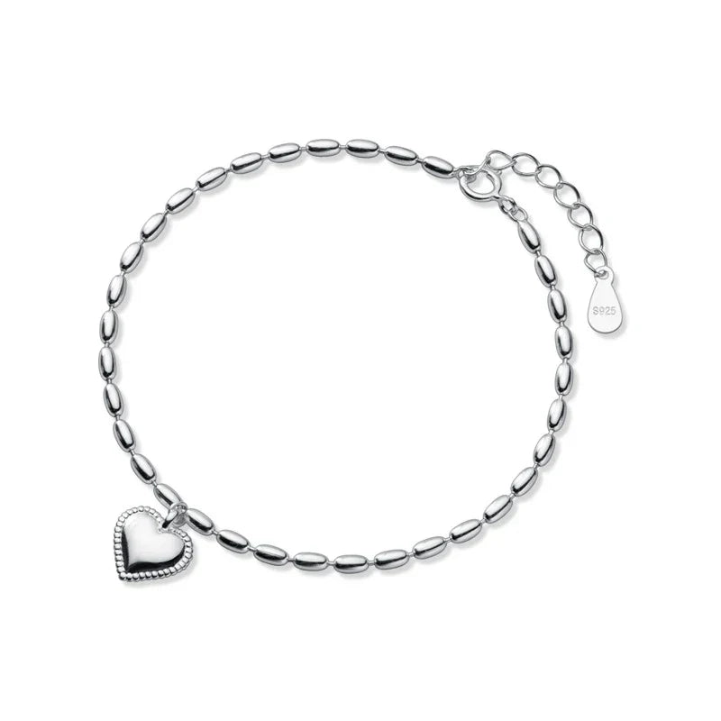 Hight Quality 100% 925 Sterling Silver Heart Bracelet for Women Adjustable Geometric Oval Link Chain Fine Jewelry Bijoux