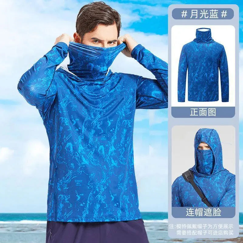 Ultra-thin Tshirts Summer Trendy Prints Lightweight UPF Sun Hoodie with Face Mask Shirt Long Sleeve Breathable UV Fishing Shirt