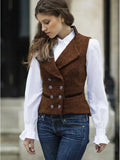 Women Vest Gray Fashion Vintage Herringbone Double Breasted Slim Fit Sleeveless Jacket Suits Profession Casual Work Vest Women
