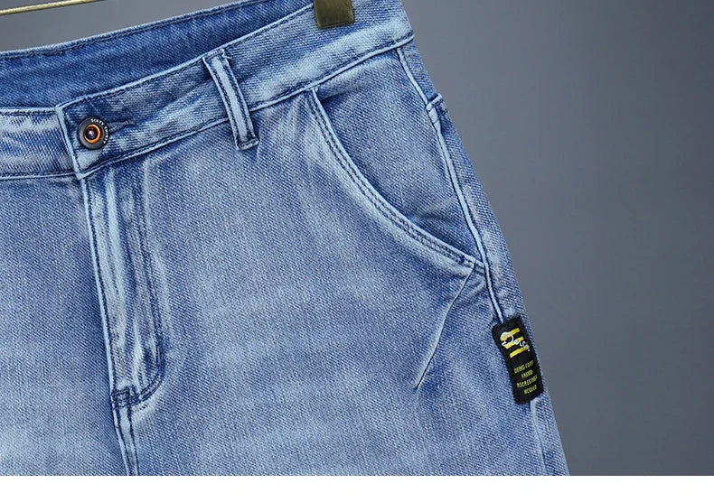 Men's Straight Casual Denim Shorts Simple Solid Color Slim Jeans Comfortable Breathable Bermuda Short Pants Summer