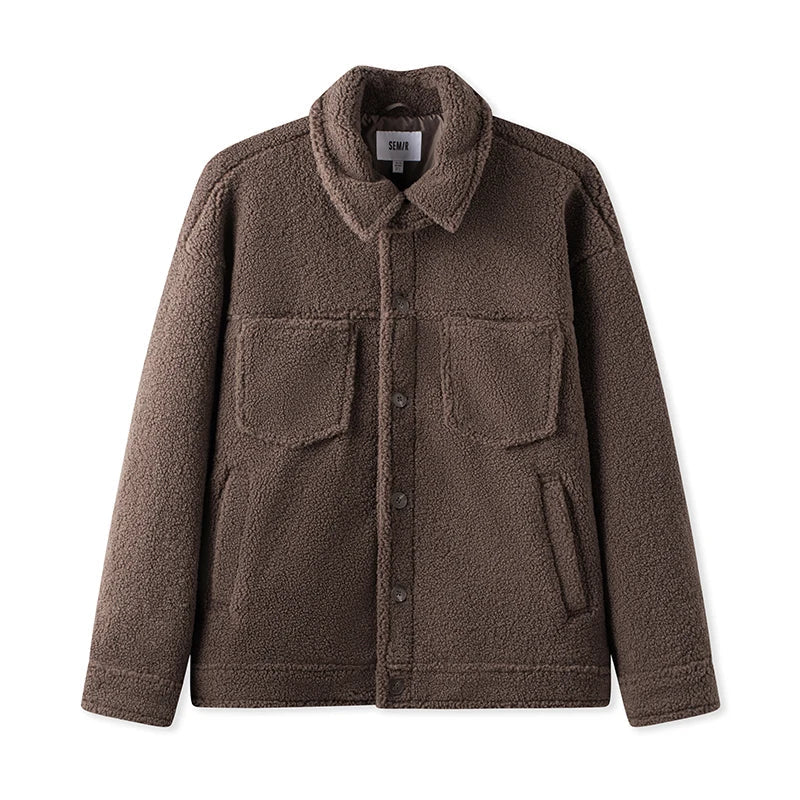 Jacket Men Plush Outerwear 2024 New Couple Solid Color Versatile Loose Imitation Lamb Wool Winter Outfit Neutral Style