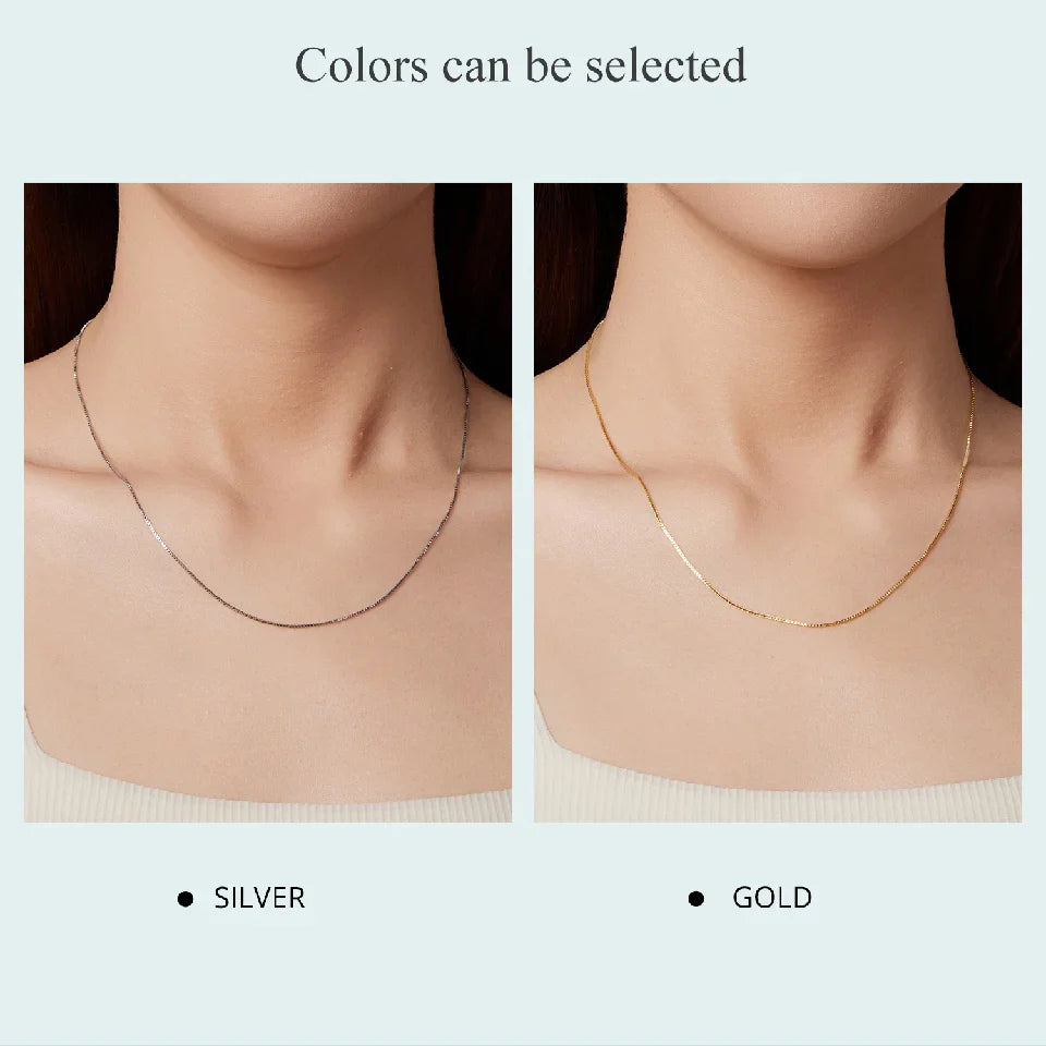Solid Gold Over 925 Sterling Silver Chain Necklace for Women Teens DIY, 0.8mm Box Chain Super Thin & Strong Basic Chain