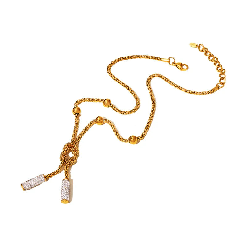 Nivora Stainless Steel Rhinestone Pendant Neck Choker Long Sweater Necklace For Women Fashion Gold Plated Jewelry طقم مجو