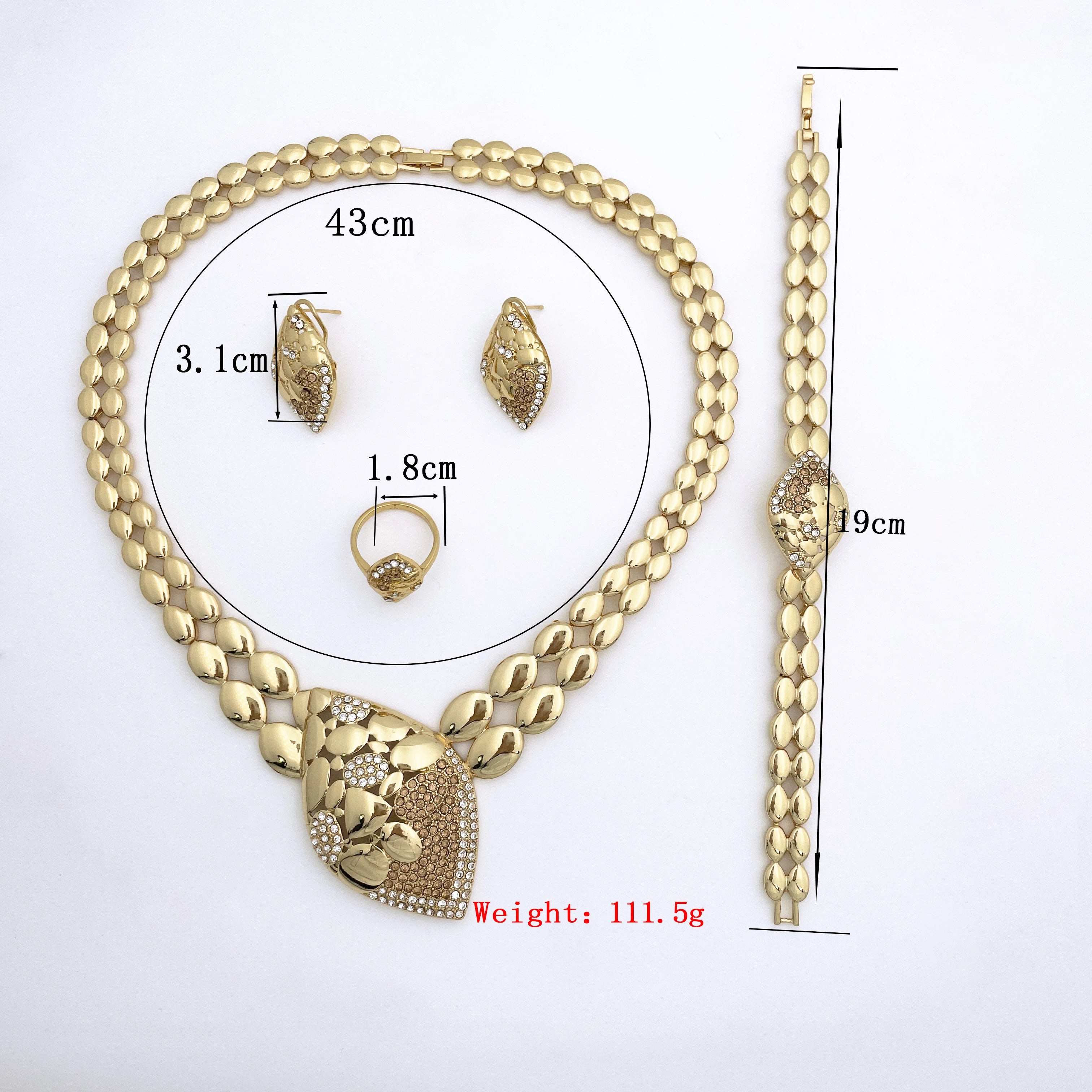 Quality Women Jewelry Sets Luxury Design Dubai Trending Gold Color Necklace Earrings Ring Bracelet Wedding Party Gift