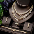 Dubai Double layered Luxury Bridal Wedding Cube Zirconia Jewelry Set, Necklace and Earring Set