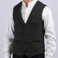 Men Vest Gray Herringbone With Lapel Pocket Single Button Waistcoat For Wedding Party Business Work Daily Casual Men Suit Vest