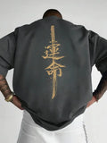 تيشيرت رجالي بأكمام قصيرة من القطن الخالص، مطبوع عليه نمط سيف الساموراي الياباني، بنمط عادي وعصري.