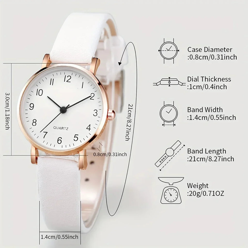 6PCS/Set Women's Watch Casual Arabic Dial Quartz Watch Analog PU Leather Wrist Watches Butterfly Jewelry Set(Without Box)