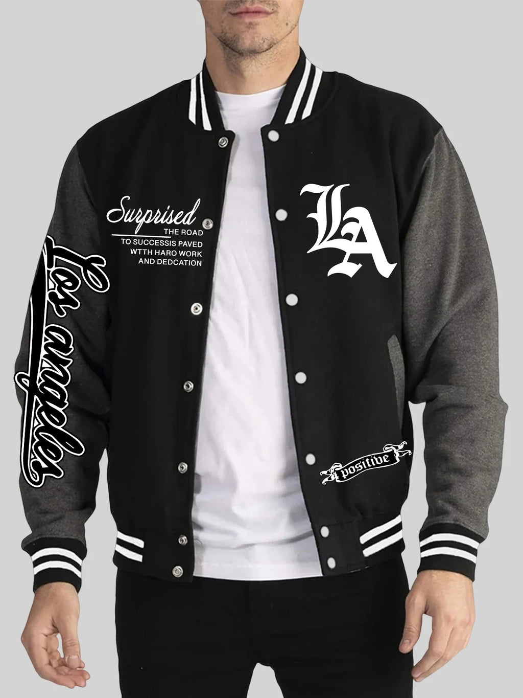 Los Angeles Art Letter Prints 2 Colors Tops Men Autumn Winter Casual Jackets Fashion Soft Baseball Jersey Loose Sports Clothes