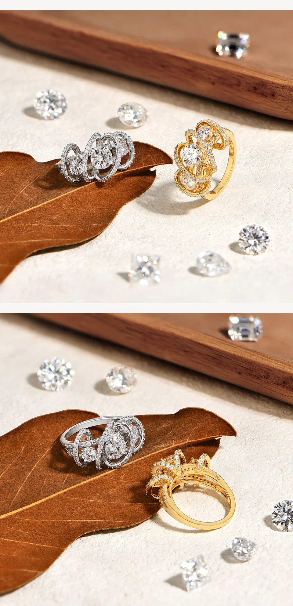 Three-Stone Cluster Moissanite Ring for Women 1CT Round Cut 100% 925 Sterling Silver Twist Band Engagement Fine Jewelry