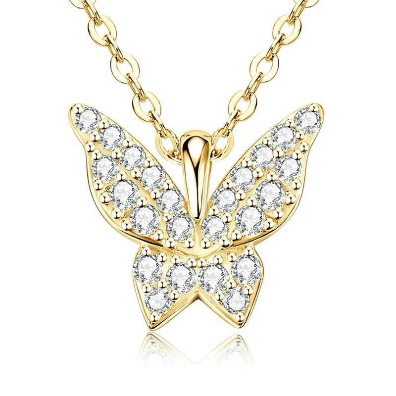 Sparkling 1.5mm Moissanite Necklace 14K Gold Butterfly Pendant Necklaces for Women Valentine's Day Jewelry Gift