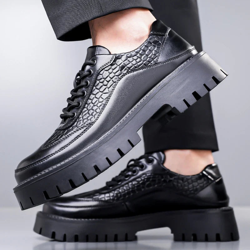 Retro Brown Men's Banquet Leather Shoes Thick Soled Wear-resistant Work Shoes2025 Classic Brand Men's Business Dress Shoes