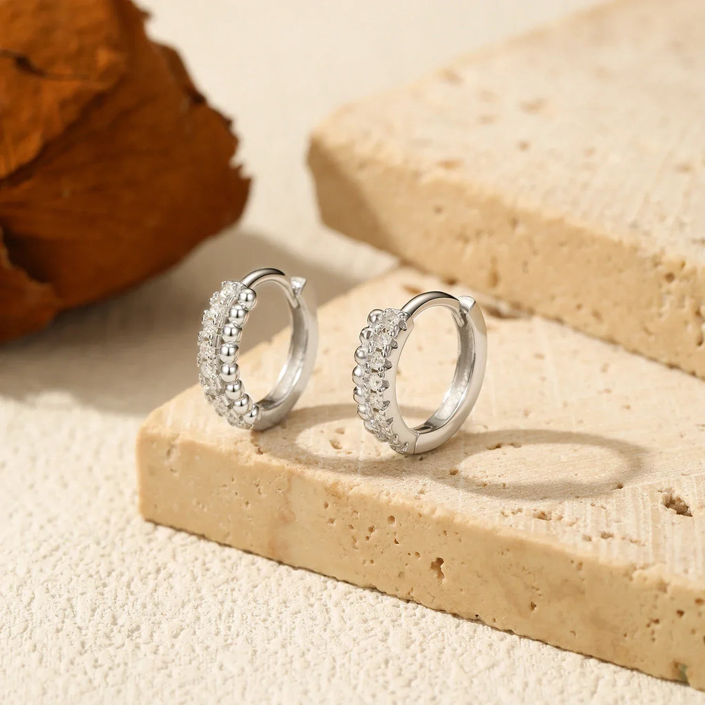 D Color Moissanite Ear Buckle 925 Sterling Silver Fashion Polishing Beads Lab Diamond Hoop Earrings For Women Jewelry