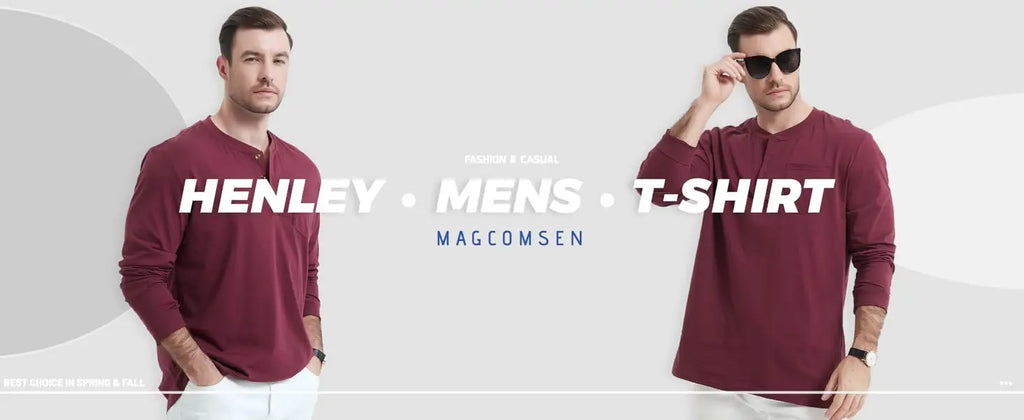 Henry Neck Long Sleeves Men's High Quality Cotton Henley Shirts Casual Button T-Shirt with Pocket Placket Fitted Tees