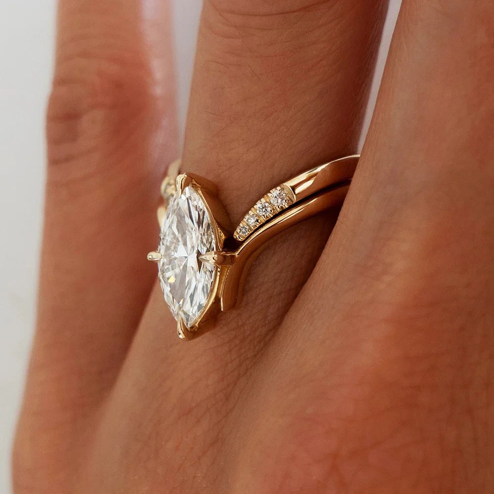 Marquise Cut Moissanite Ring Set S925 Silver Plate 18K Gold for Women GRA Certified Lab Diamond Wedding Band Gifts Jewelry