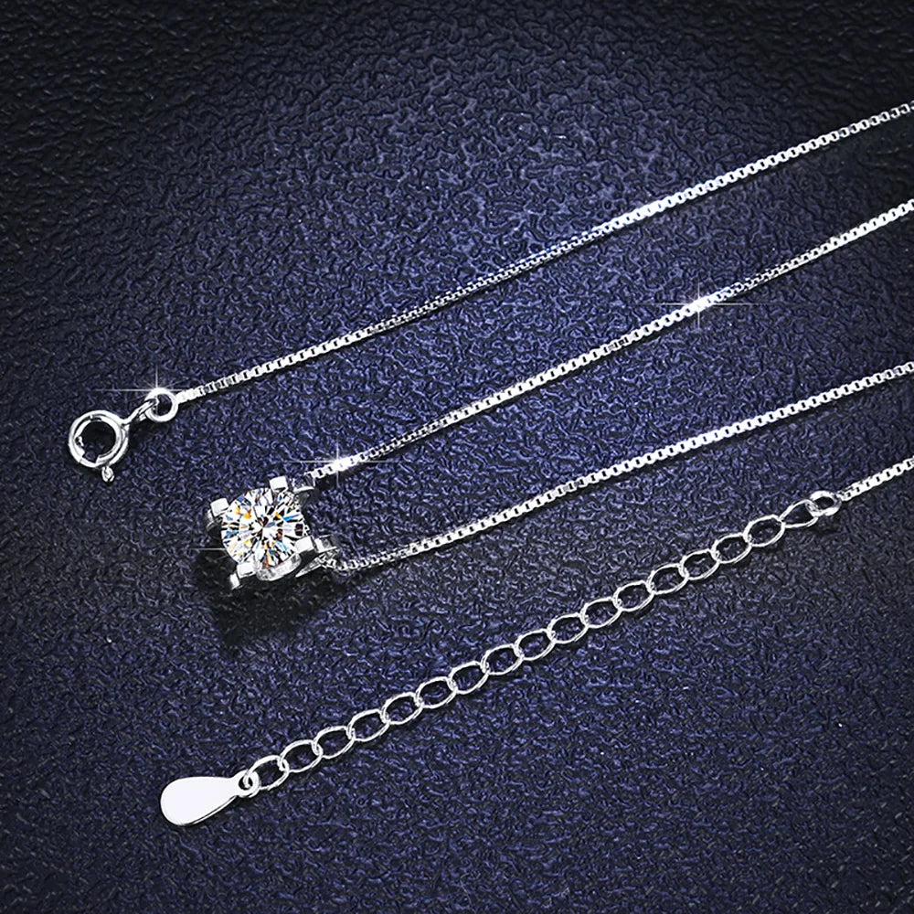 1ct 2ct Real Moissanite Necklaces  Certified Jewelry Women 925 Sterling Silver Lab Diamond Square Pendant Trendy Gifts