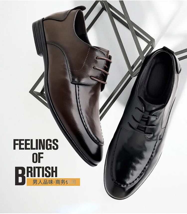 Spring Autumn New Pointed Toe Leather Shoes Men Fashion Business Casual Shoe Male Lace Designer Solid Color Wedding Shoes Man