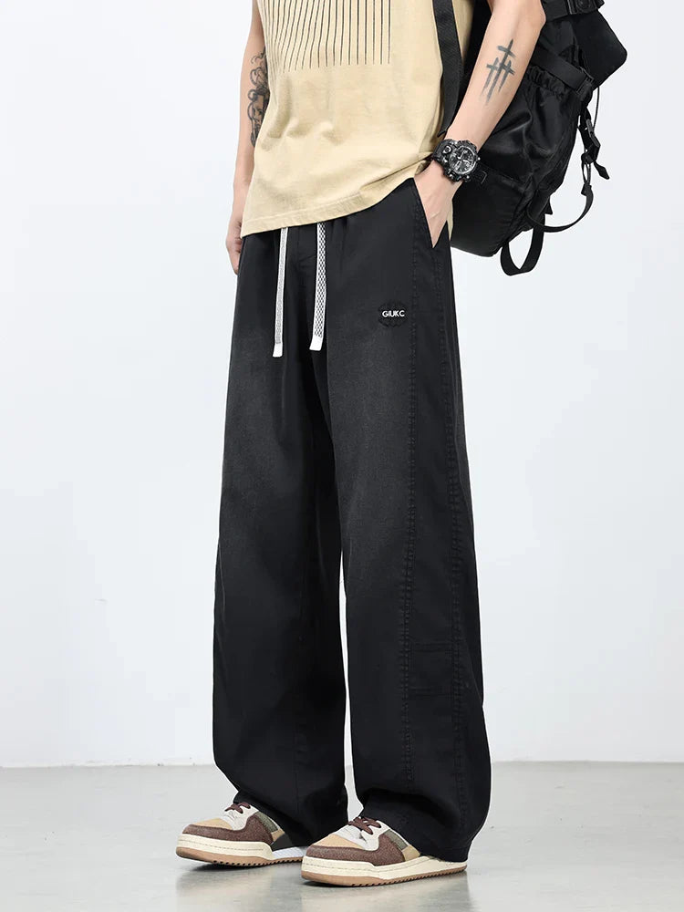Summer Lyocell Men's Jeans Soft Elastic Washed Casual Pants Loose Lightweight Embroidery Wide Leg Straight Denim Trousers