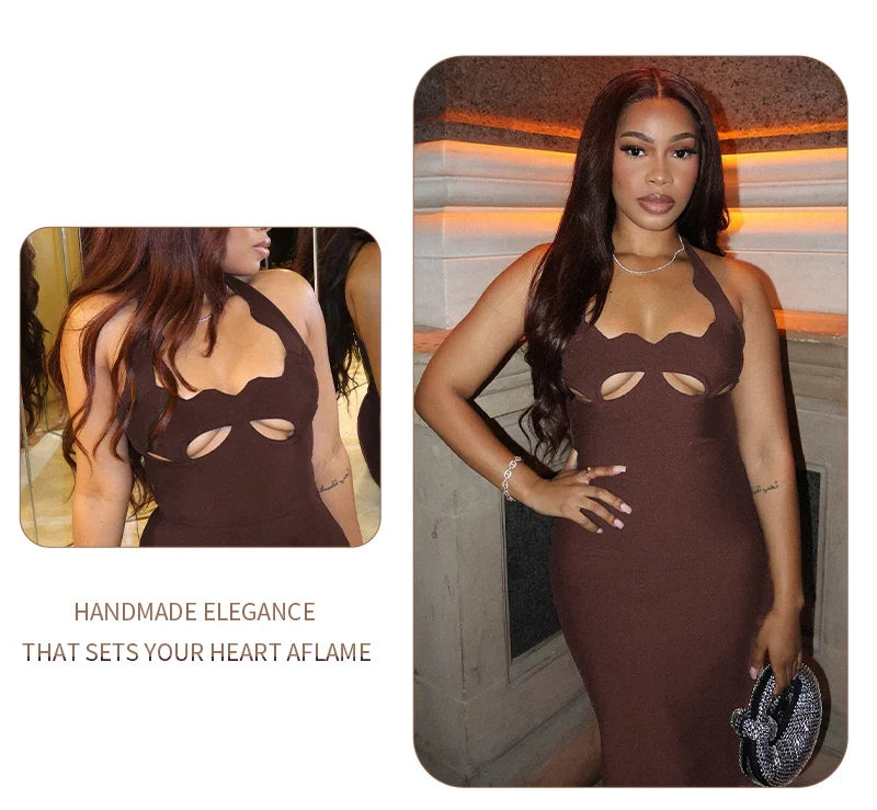 VC Black Halter Elegant Dress For Women 2025 New Summer Evening Party Celebrity Bodycon Long Dress Red Brown Prom Vestido