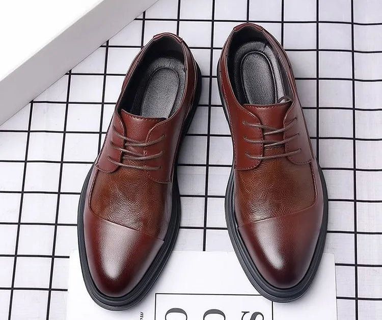 Men's Genuine Leather Oxfords Pointed Toe Lace Up Dress Shoes British Style Business Wedding Casual Footwear for Spring Autumn