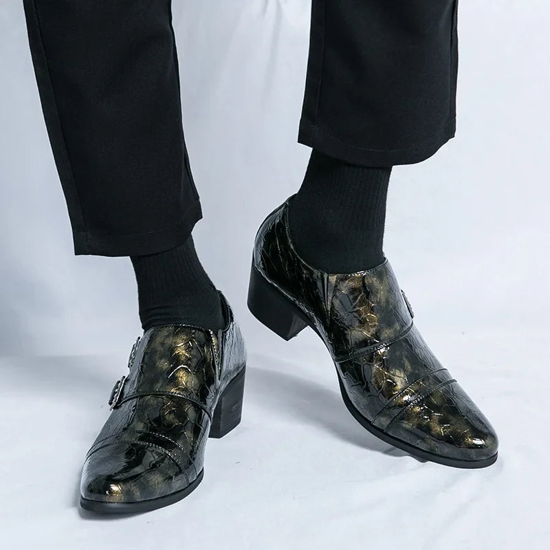 Fashion Buckle Leather Shoes For Men Big Size 46 Pointed Dress Shoes Man Quality Bussiness High Heels Shoes Man chaussure hommes