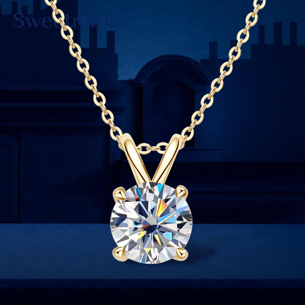 Moissanite Pendant Necklace 0.5-5CT D Color VVS1 4/6 Prong Lab Diamond 925 Silver 18K Gold Plated Solitaire Jewelry Gift