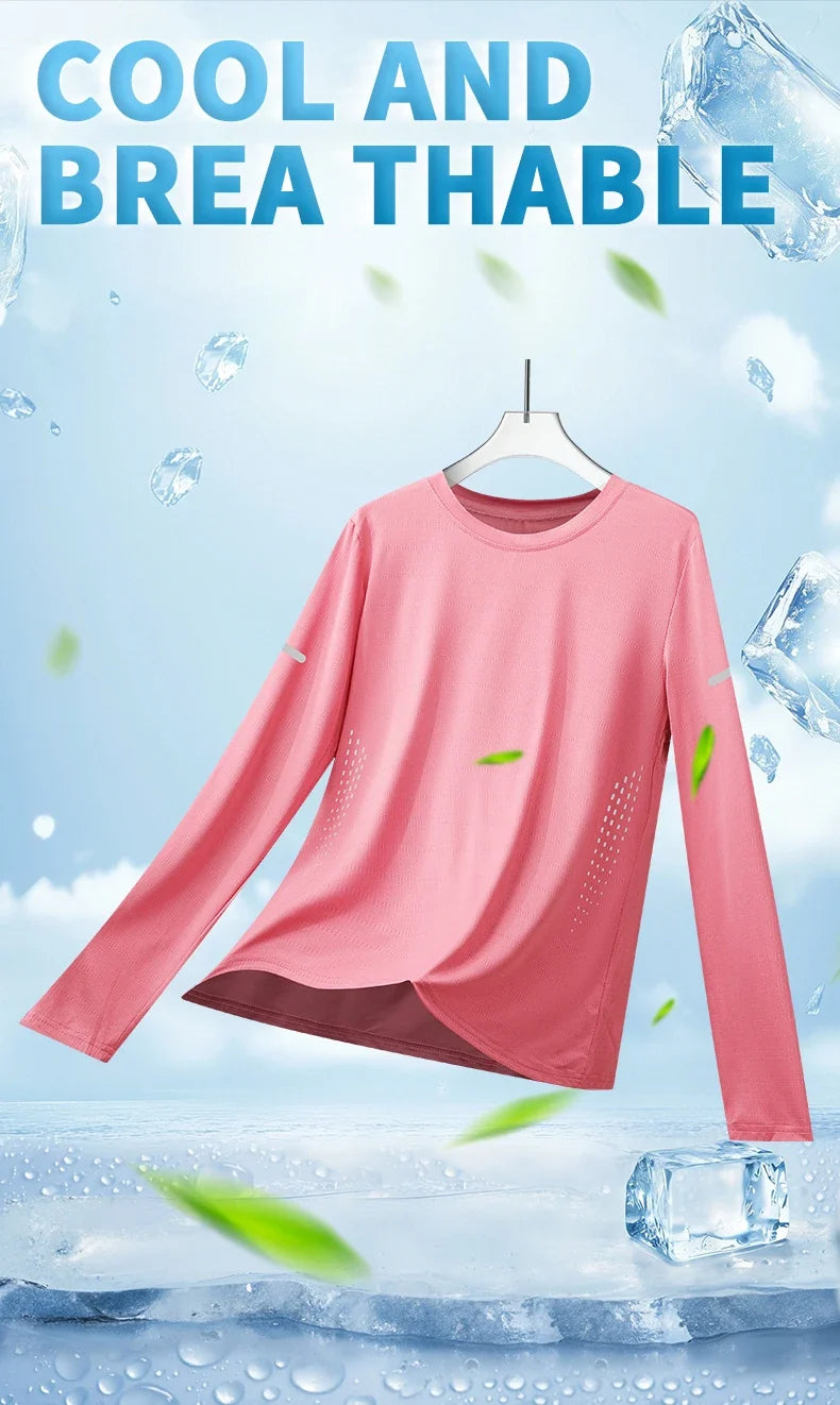CHRLCK Women's Hiking Quick Drying T-shirts Breathable Camping Running Fishing Soft Elasticity Long Sleeve Tees Summer Autumn
