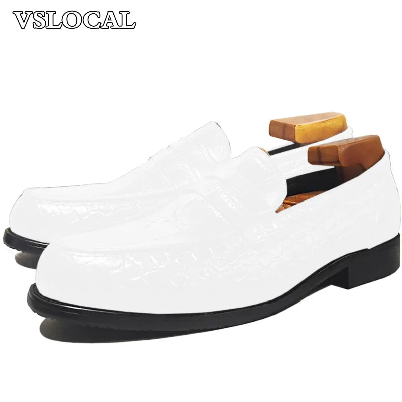 Fashion 5 Colors Men Leather Shoes Green Slip On Croco Prints Casual Mens Dress Shoes Wedding Office Banquet Loafers Men