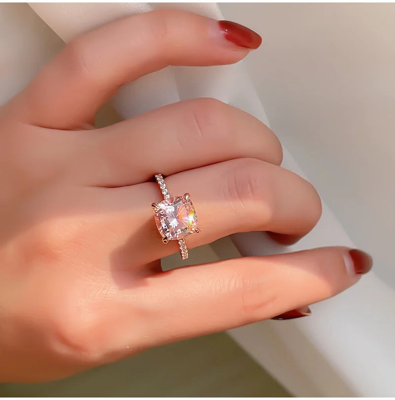 4-carat Morganite 925 sterling silver ring, light luxury, niche, exquisite, high-end, cool style, rose gold plated diamond ring