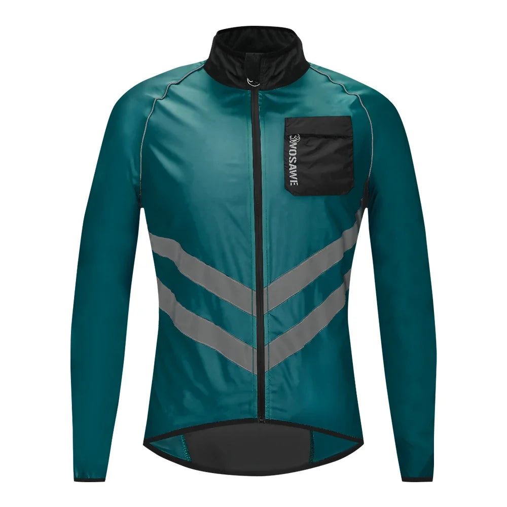 Men’s Cycling Windbreaker Jacket Waterproof Windproof Reflective Bike Coat Lightweight Outdoor Sports Apparel Portable