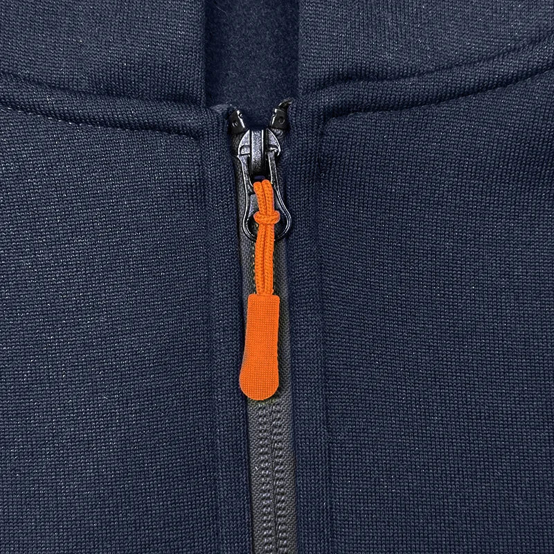 Men's sports suit style autumn and winter fleece men's casual sportswear zipper sweater multi-pocket work pants suit