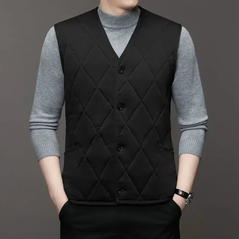 Autumn Winter waistcoat Men Lamb Fleece Coat Vest Button Cardigans Thicken Warm Solid V-Neck Casual Plaid Jackets