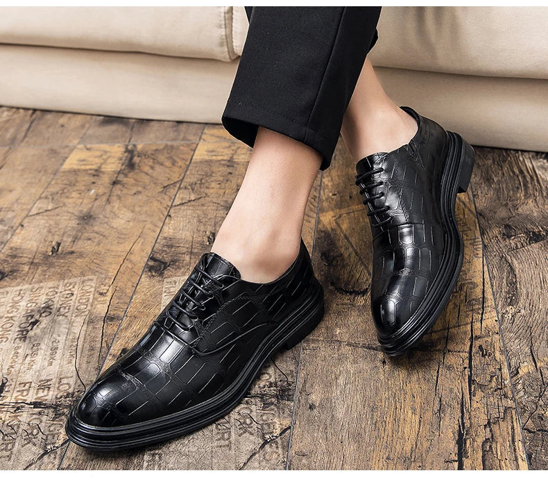 Men's Pointed Oxford Dress Shoes Leather Casual Office Wedding Shoes Gentleman Luxury High Quality 2026 Fashion