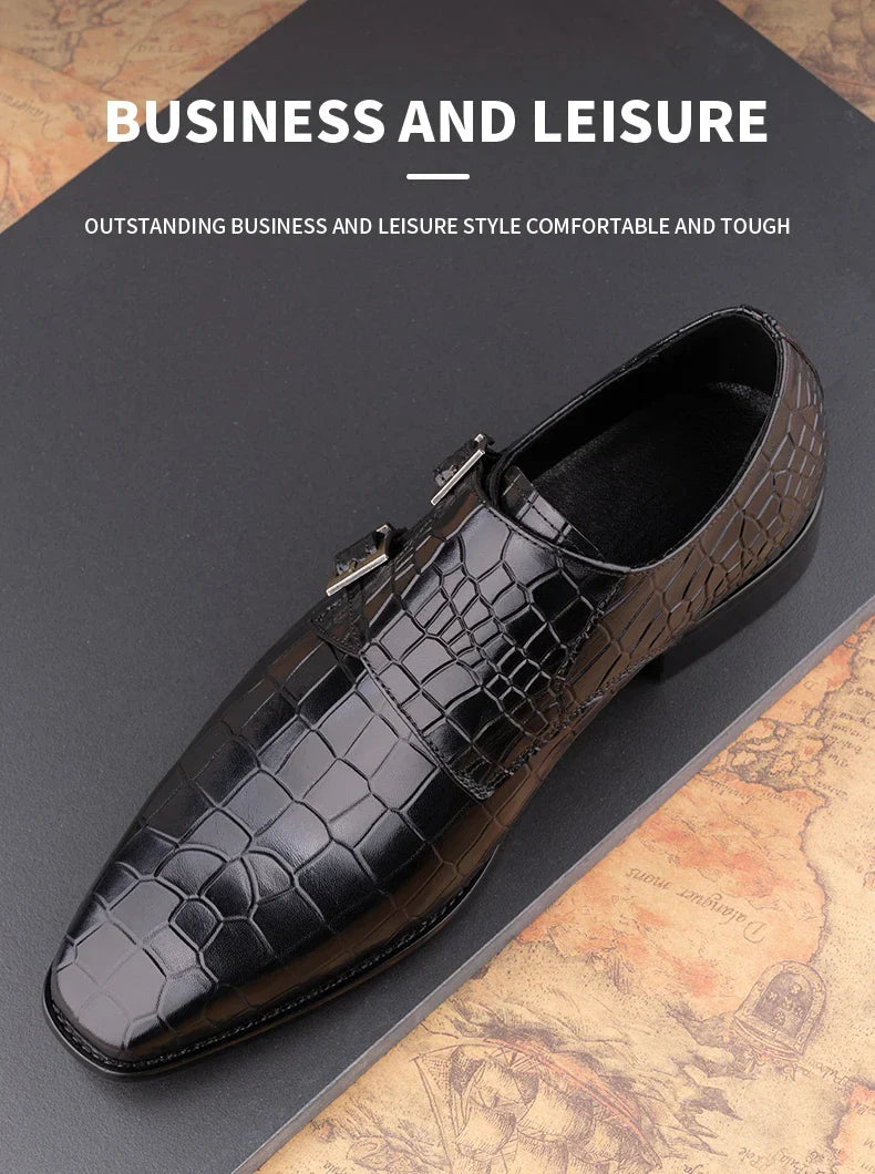 Men's Genuine Leather Dress Loafers Handmade Double Buckle Monk Slip-On Shoes for Party & Formal Wear Fashion& Men's Footwear