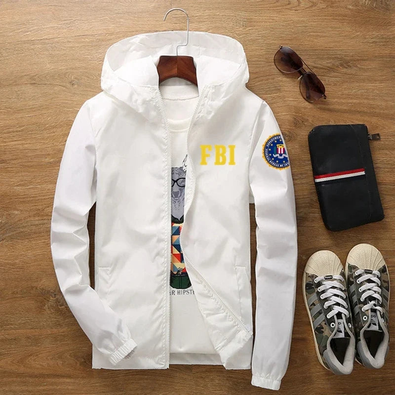 Sunscreen Waterproof FBI Shield Casual Jackets Ultra Light Men's Summer Hooded Jacket Super Thin Windbreaker Packable Skin Coat