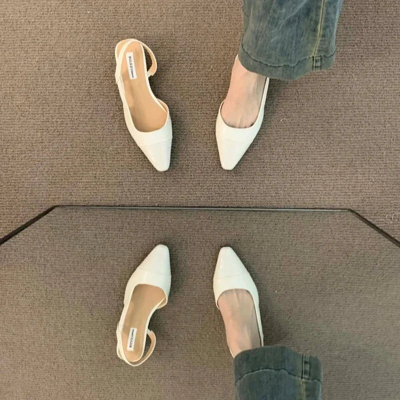 Brand luxury designer fashion PU leather design ladies summer new style pointed toe low heel women sandals non-slip flat shoes
