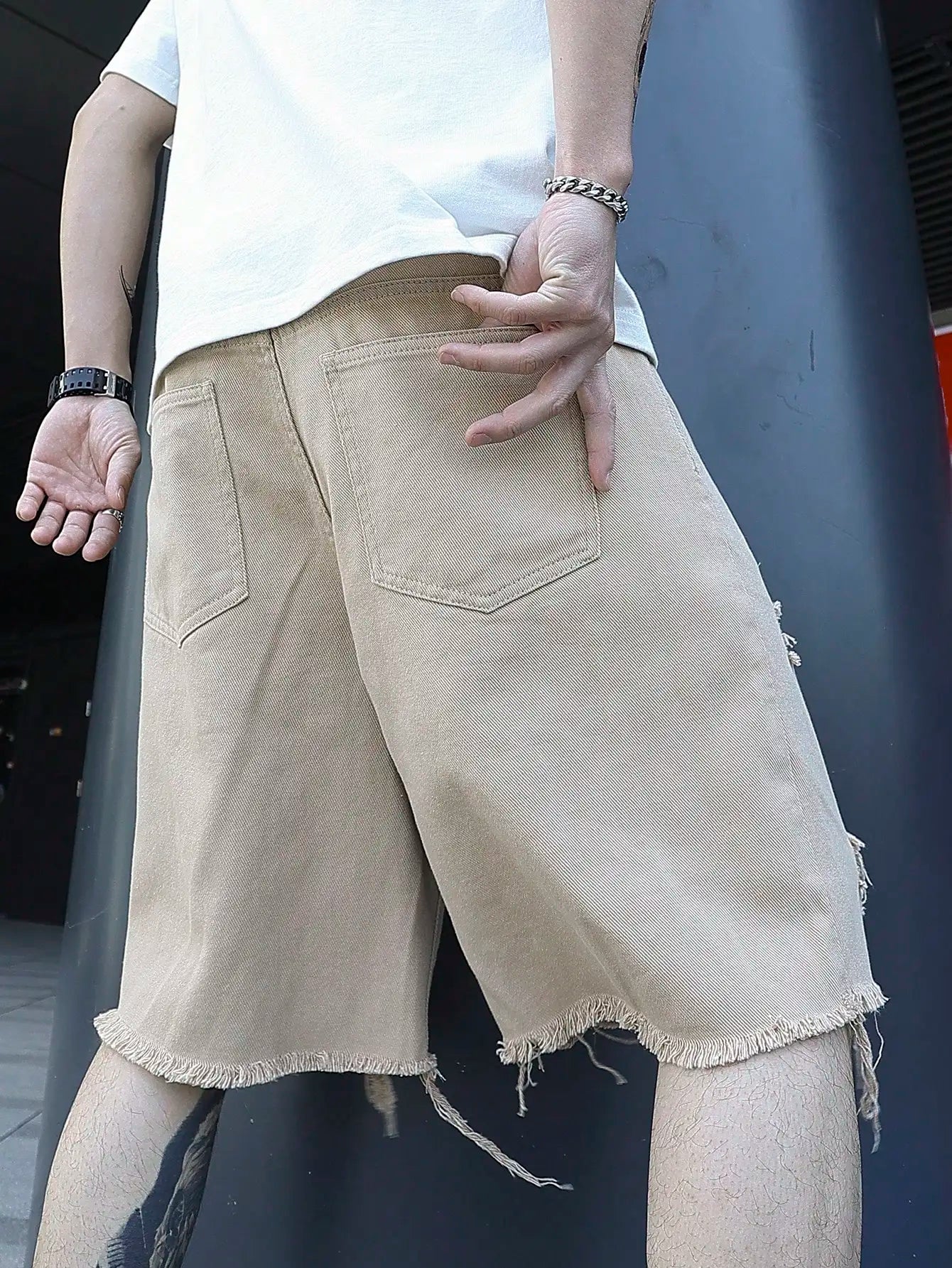 Men Summer Stretchy Denim Shorts Jeans for Men Streetwear Style Ripped Denim Shorts with High Stretch Knee Baggy Comfort Pants