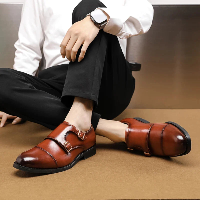 Luxury Brand New Men Casual Shoes Leather Men Fashion Double Buckle Loafers Mens Slip-on Board Oxford Shoes Spring Elegant Flats