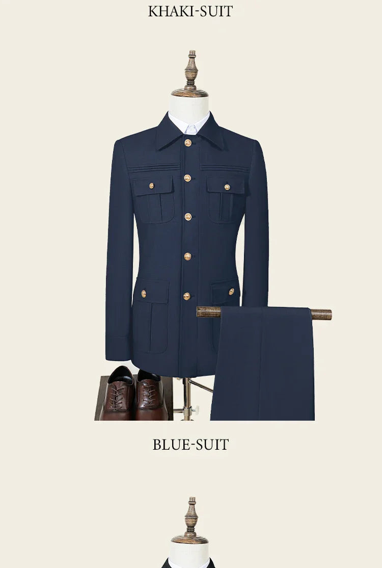 Slim fitting Men's Suit thin version Classic Fit Single Breasted Multiple pockets Solid Color Casual Business