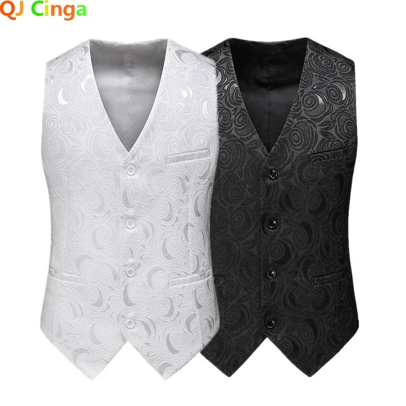 2026 New Men's Red Sleeveless Vest Coat, Single-breasted V Neck Waistcoat, Wedding Party Vests Blue Black Asian Size M-5XL 6XL