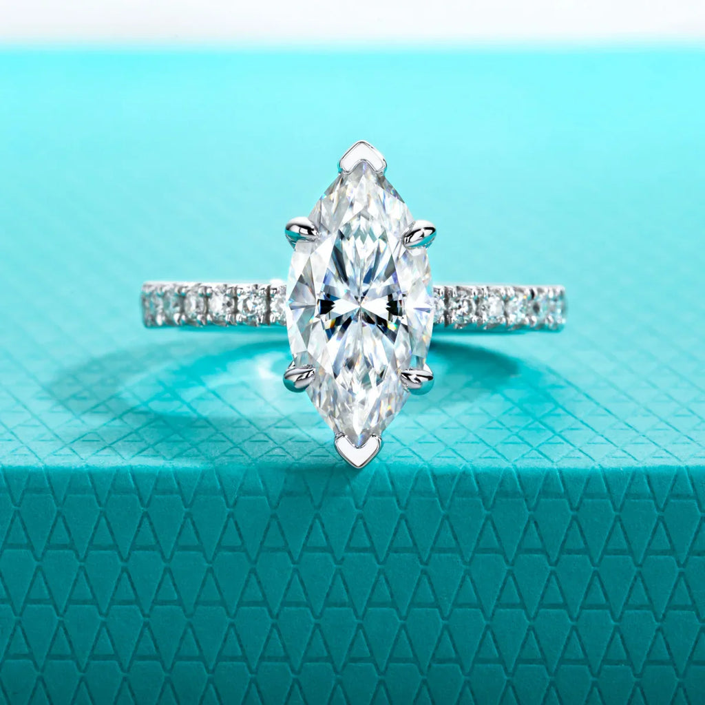 3ct D Color Marquise Cut Moissanite Ring 925 Sterling Silver Engagement Wedding Ring for Women Birthday Jewelry Gift