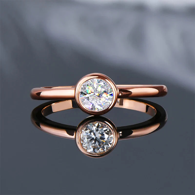 18K Gold Plated Solitaire Ring 0.5CT Bezel Moissanite Rings for Women Real Silver 925 sterling Promise Engagement Jewelry