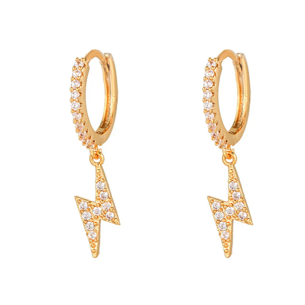 New Design Stainless Steel Cubic Zirconia Chain Stud Earrings For Women Star Moon Cartilage Earring Piercing Jewelry