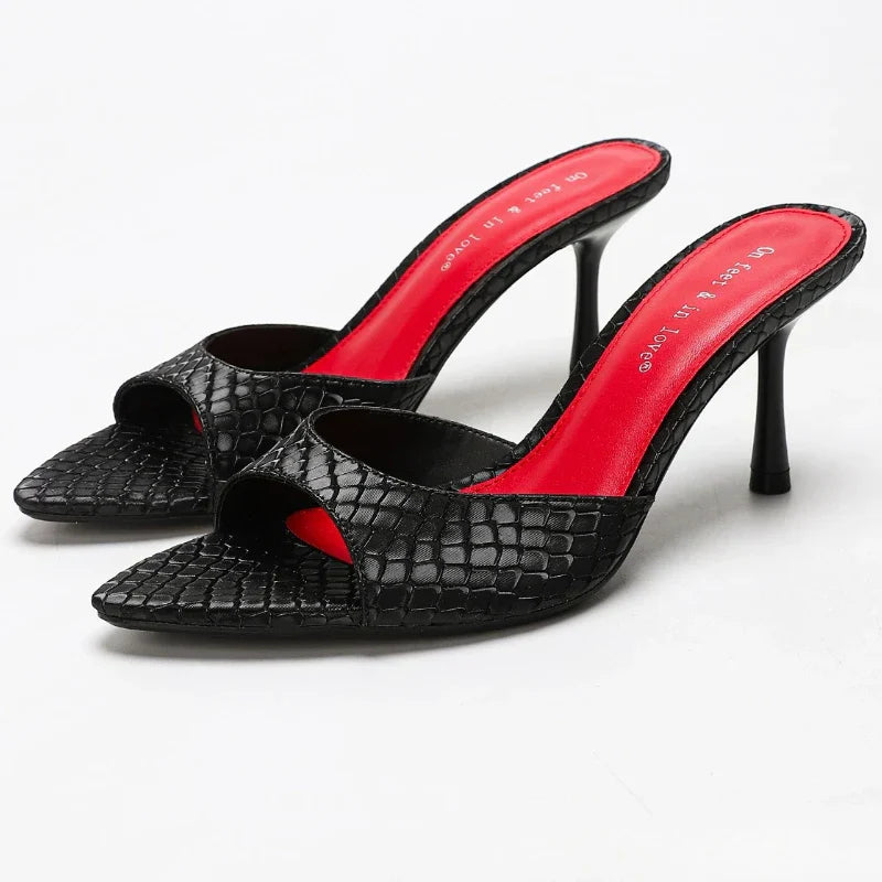 Sexy Brand High Heels Slides Female Slippers New Summer Open Toe Sandals Female Concise Mature Designer Banquet Party Shoe Woman