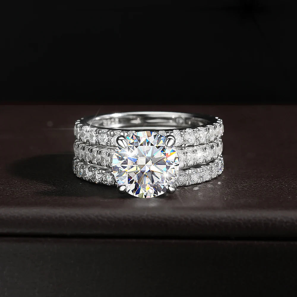 D VVS1 Moissanite Rings for women Sparkling Diamond Bridal Sets with GRA s925 Sterling Sliver Plated 18k Eternity Band